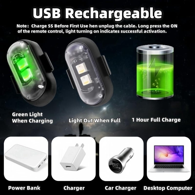 daisyfang 6PCS Wireless LED Strobe Lights with Remote Control, Wireless LED Warning Lights 8 Colors USB Charge IP65 Waterproof Anti-Collision, for Car Interior Motorcycle Bike Drone Car Truck RC Aircraft - Image 3